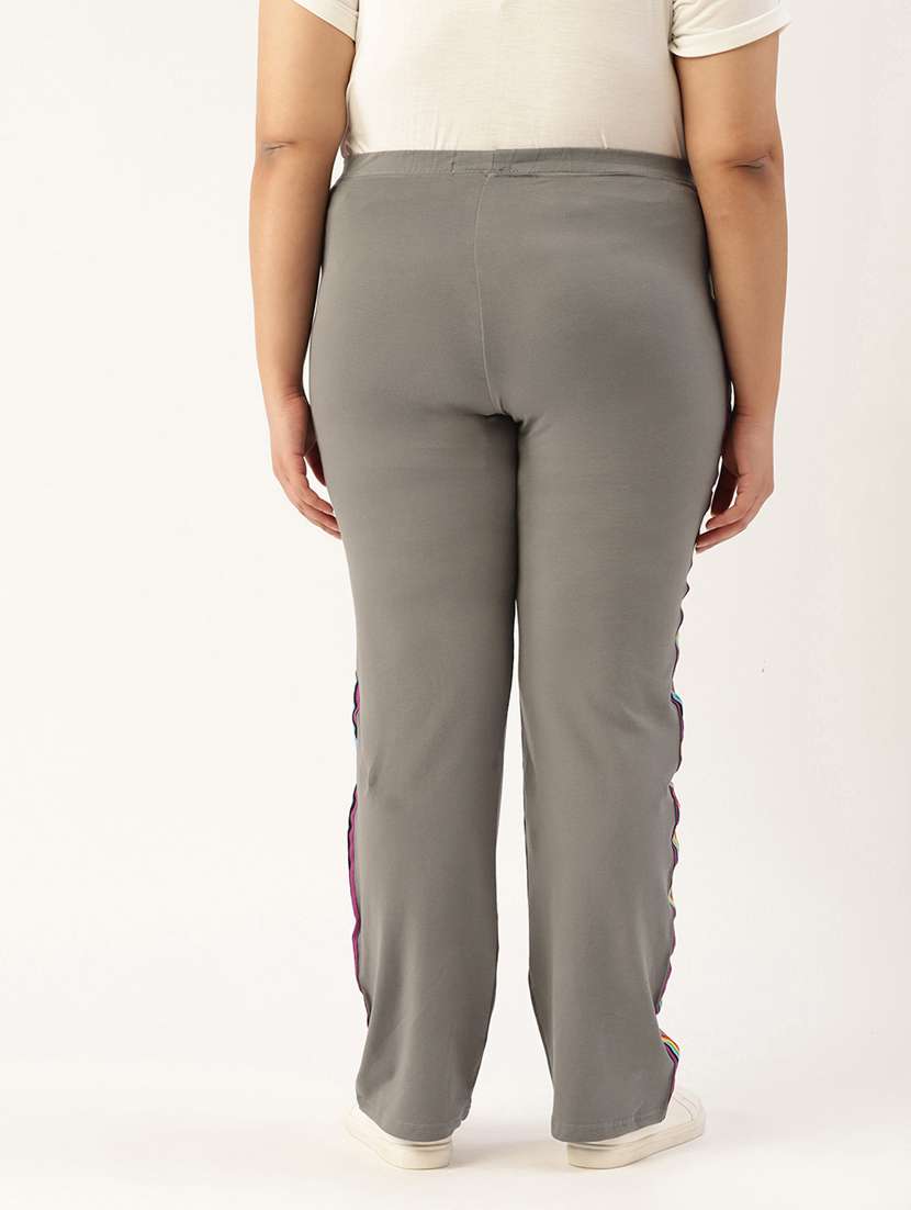 plus size grey side striped full length trouser - 20148611 - Standard Image - 2
