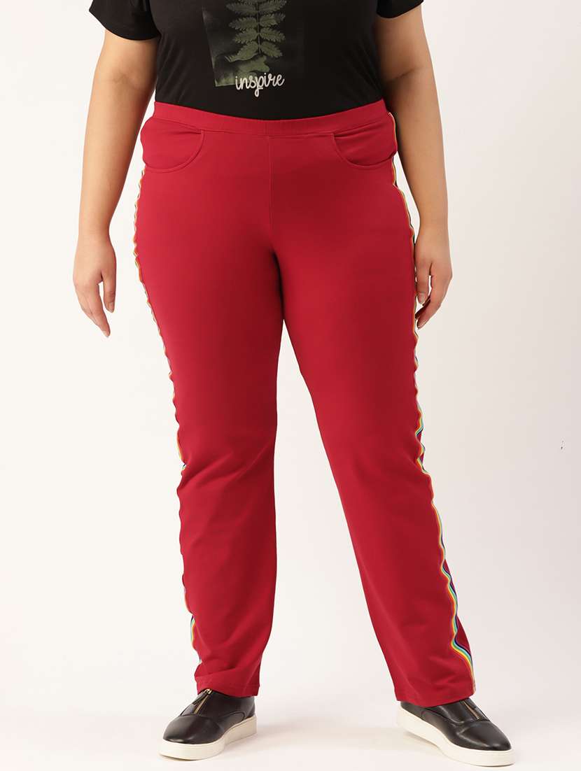plus size red side striped full length trouser