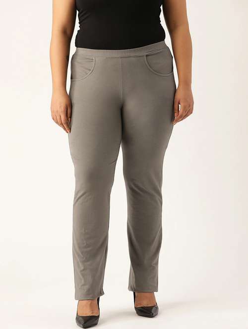 plus size grey solid full length trouser - 20148618 - Standard Image - 0