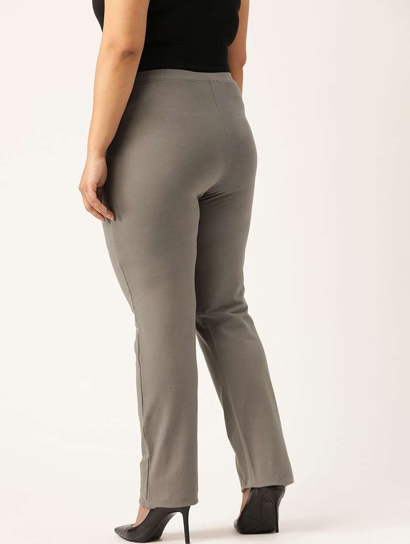 plus size grey solid full length trouser - 20148618 - Standard Image - 2