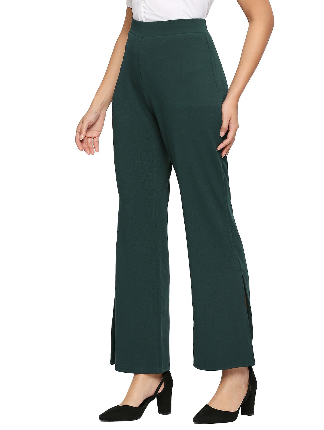 green solid high rise bootcut trouser - 20148644 - Standard Image - 2