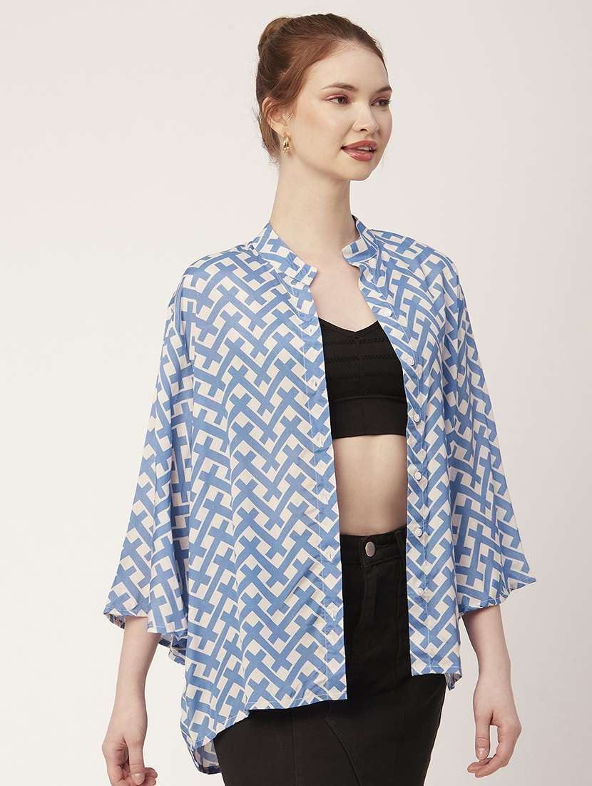 blue bell sleeves printed shirt - 20148975 -  Standard Image - 2