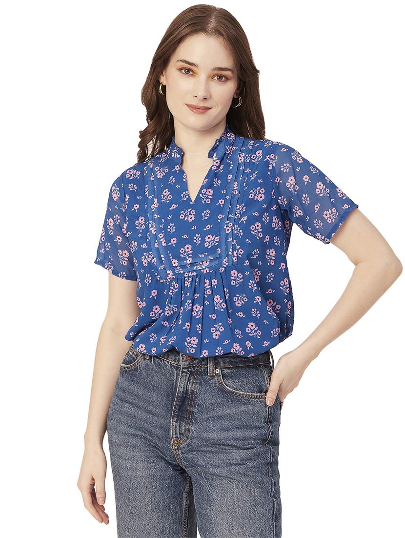 women's crop mandarin neck top - 20149017 - Zoom Image - 0