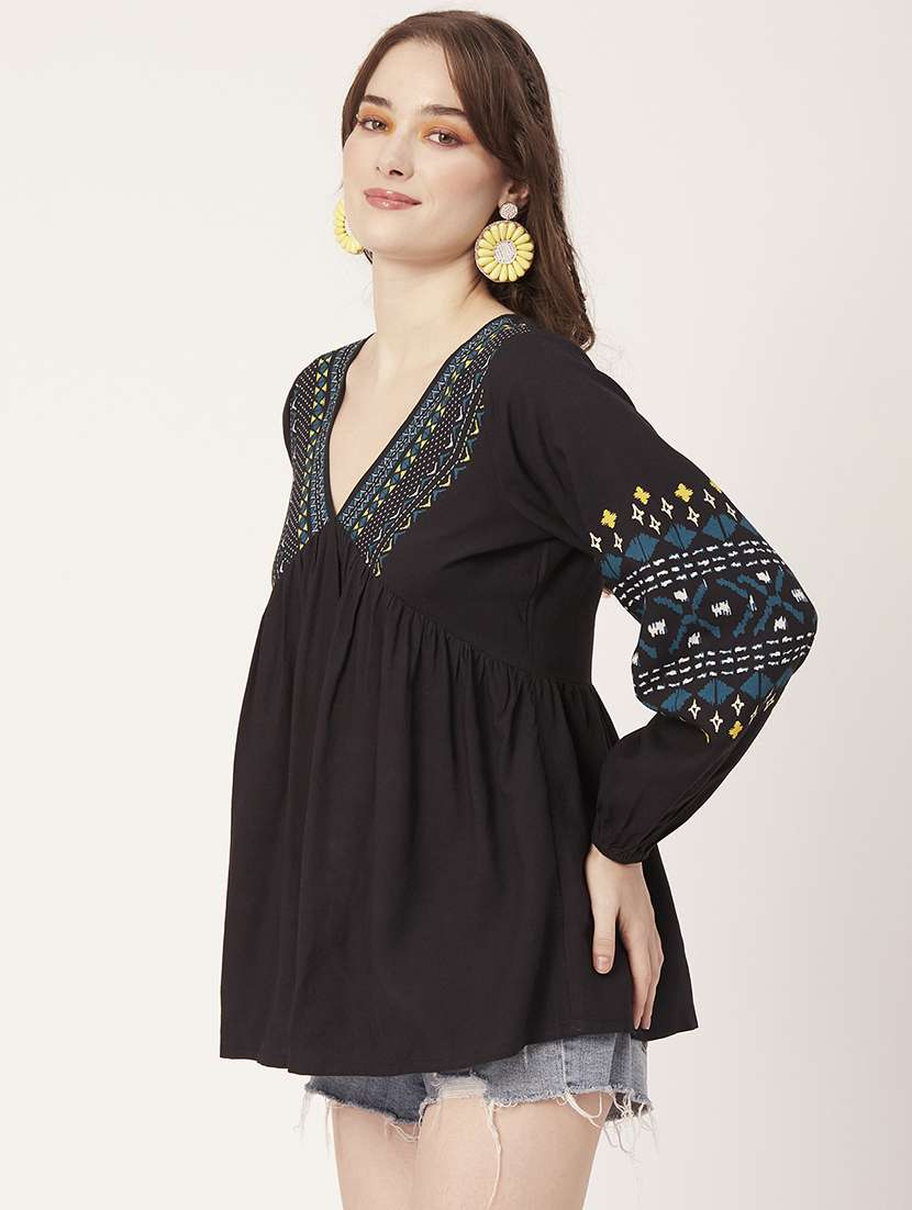 women's a line v neck top - 20149052 - Standard Image - 2