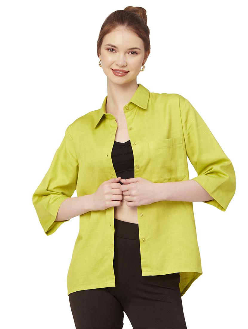 lime cotton regular shirt - 20149054 -  Zoom Image - 0