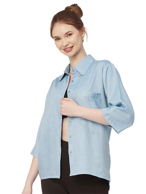 light blue cotton regular shirt - 20149055 - Standard Image - 0
