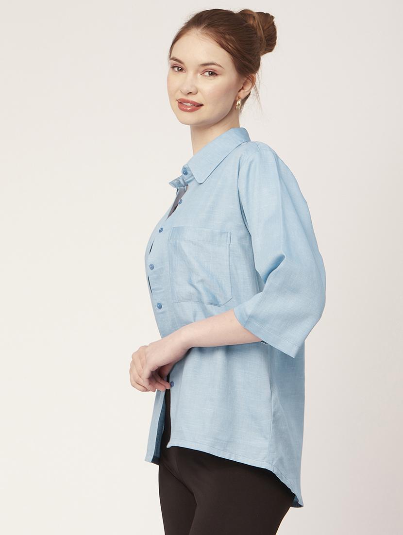light blue cotton regular shirt - 20149055 - Standard Image - 2