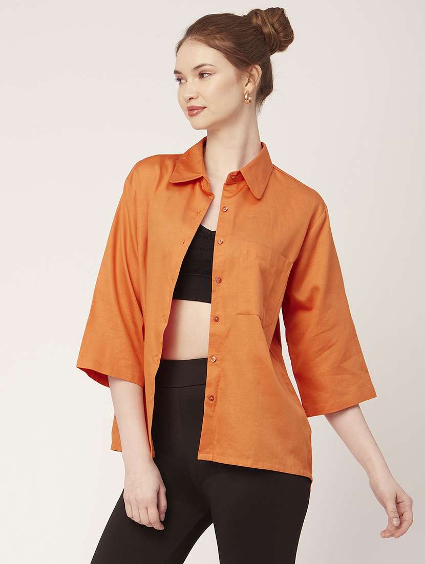 orange cotton regular shirt - 20149056 -  Standard Image - 2