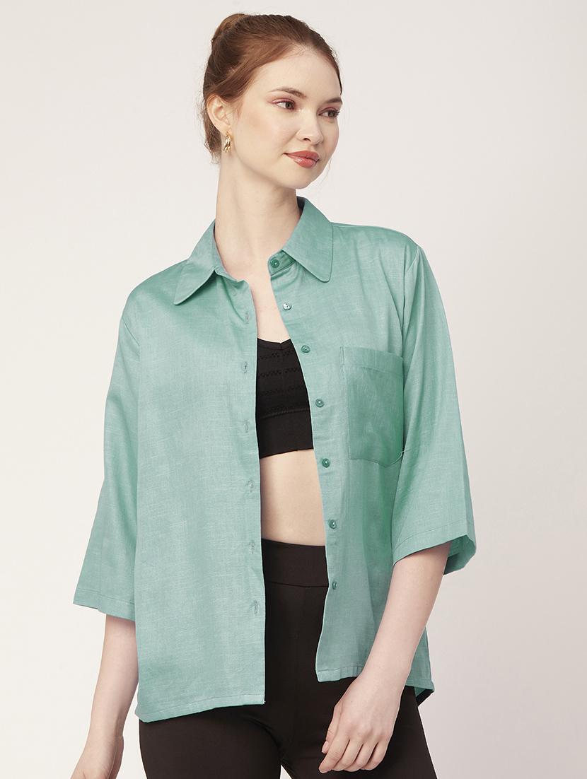 green cotton regular shirt - 20149058 - Standard Image - 2