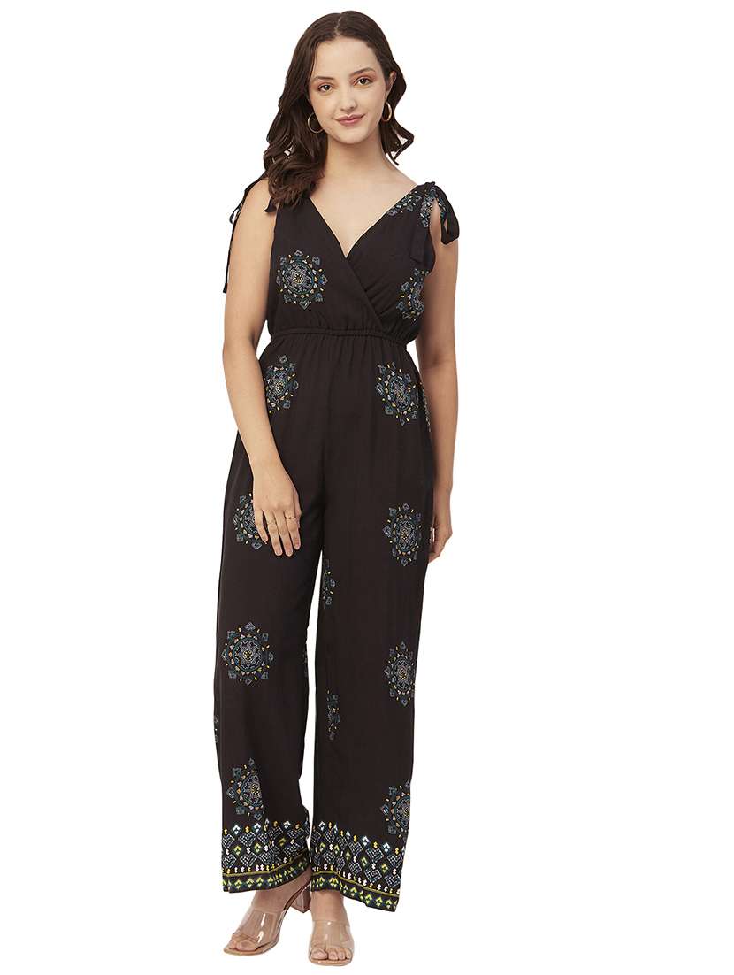 black printed backless full length jumpsuit