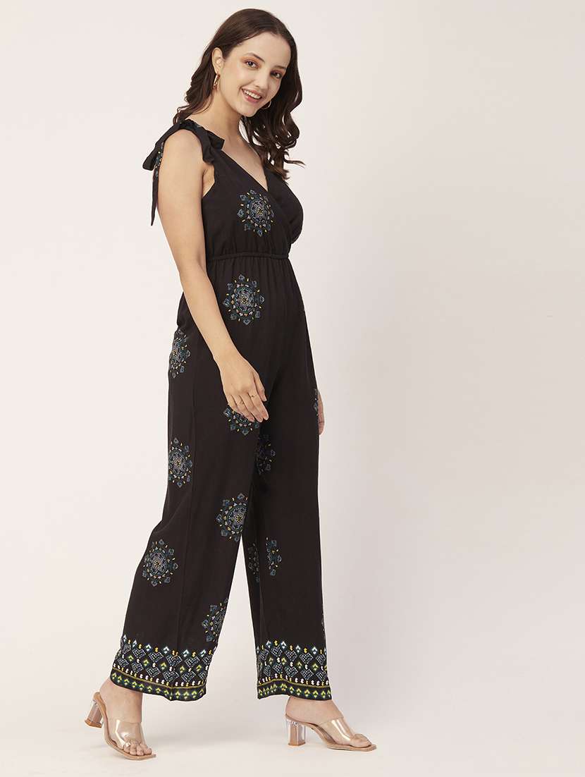 black printed backless full length jumpsuit - 20149097 -  Standard Image - 2