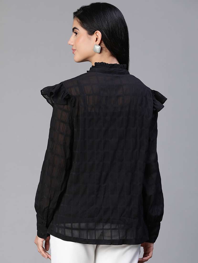 women's ruffle mandarin neck top - 20149283 -  Standard Image - 2