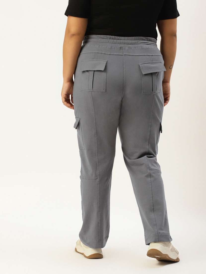 plus size grey solid relaxed fit cargo - 20149343 - Standard Image - 2