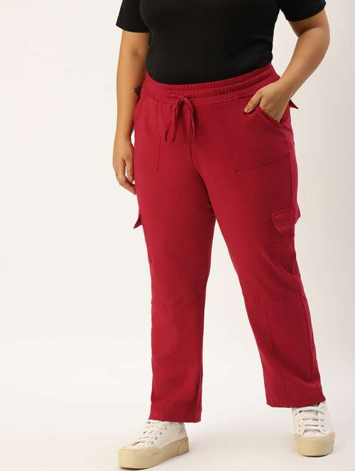 plus size red solid relaxed fit cargo - 20149344 - Standard Image - 0