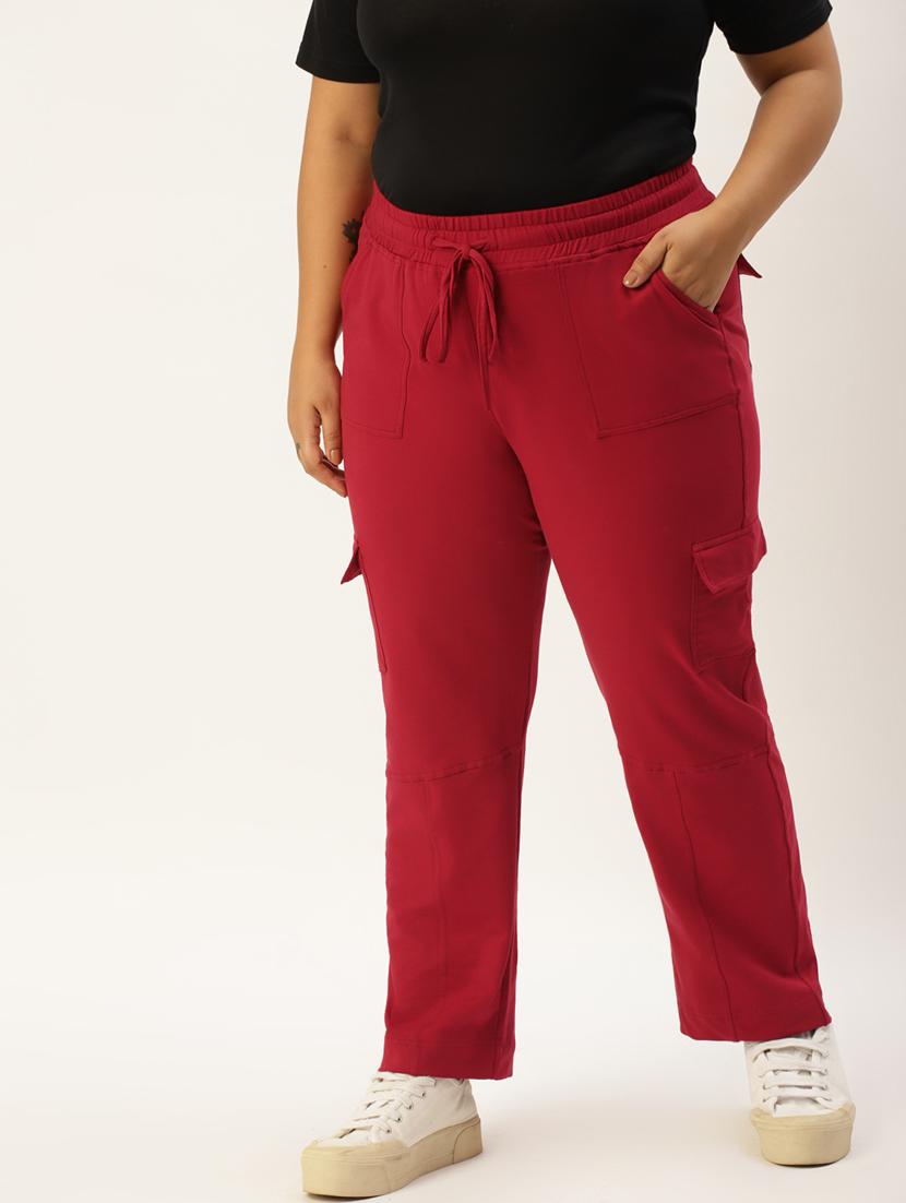 plus size red solid relaxed fit cargo