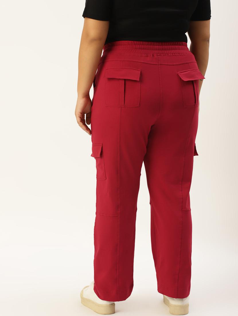 plus size red solid relaxed fit cargo - 20149344 - Standard Image - 2