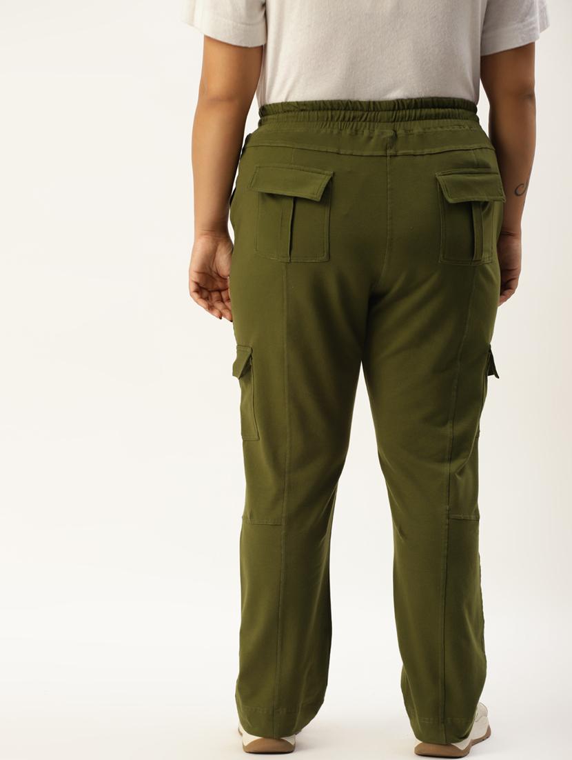 plus size green solid relaxed fit cargo - 20149347 - Standard Image - 2