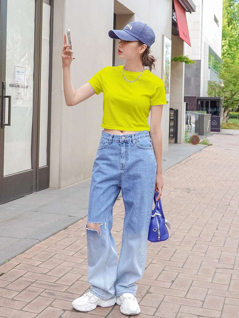 women's crop round neck t-shirt - 20149392 -  Standard Image - 2