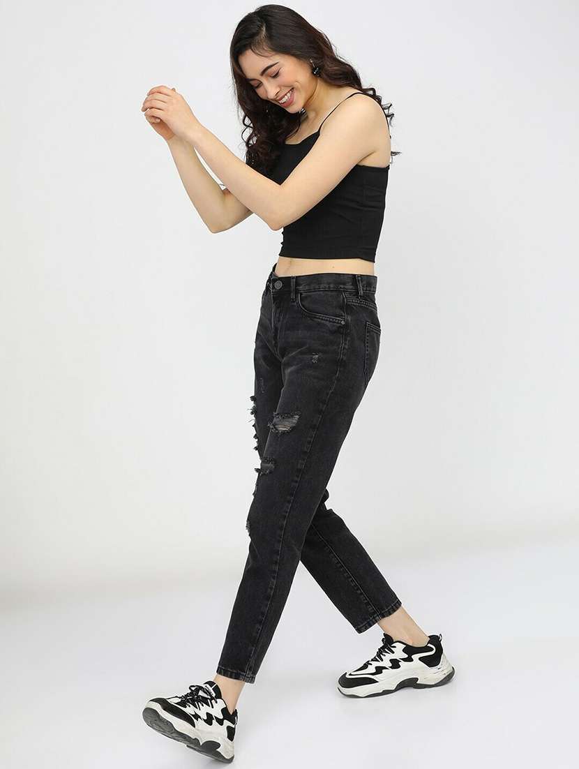 black solid shoulder strap regular fit crop top - 20149612 -  Standard Image - 2