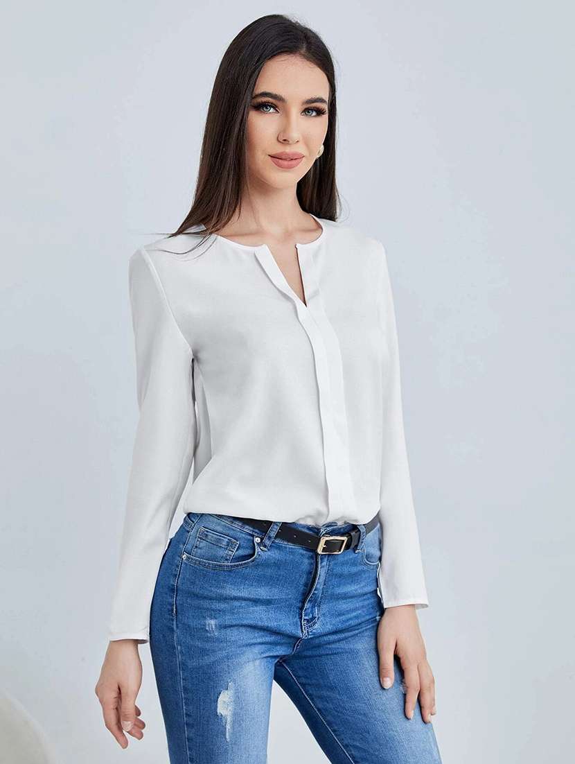 women's straight notch neck top