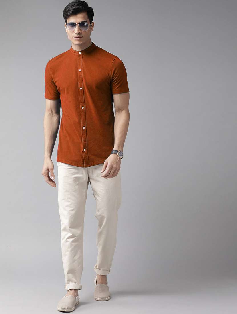 rust solid mandarin neck regular fit t-shirt - 20149977 -  Standard Image - 2