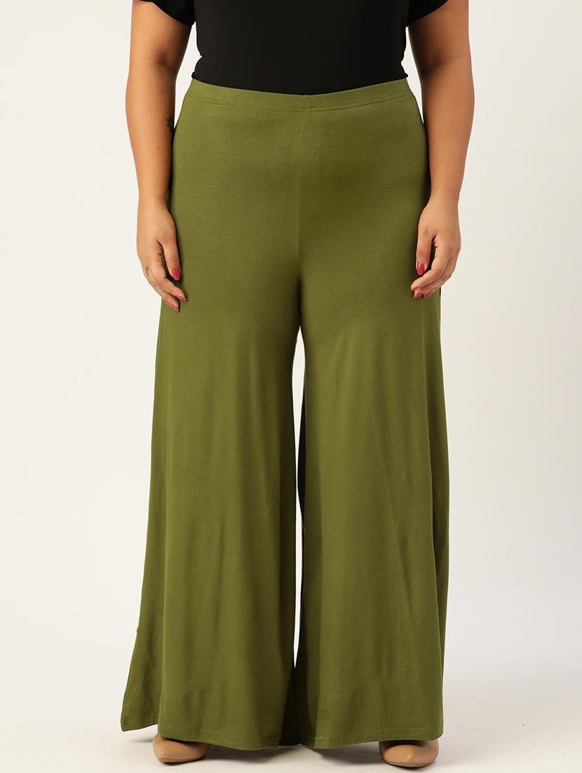 green solid viscose palazzo - 20150023 -  Zoom Image - 0
