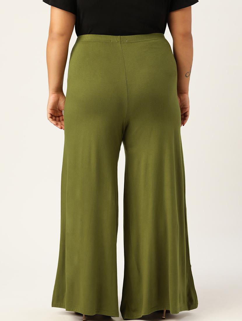 green solid viscose palazzo - 20150023 - Standard Image - 2