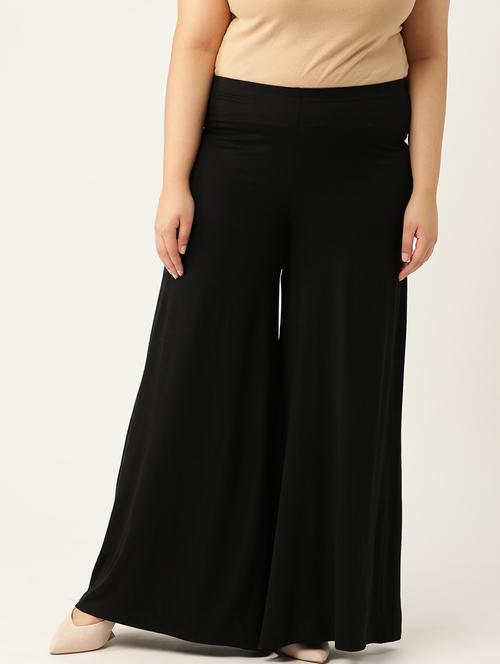 black solid viscose palazzo - 20150024 -  Standard Image - 0