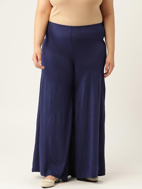 navy blue viscose palazzos - 20150027 -  Standard Image - 0