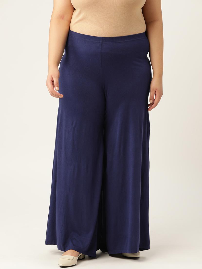 navy blue viscose palazzos - 20150027 -  Zoom Image - 0