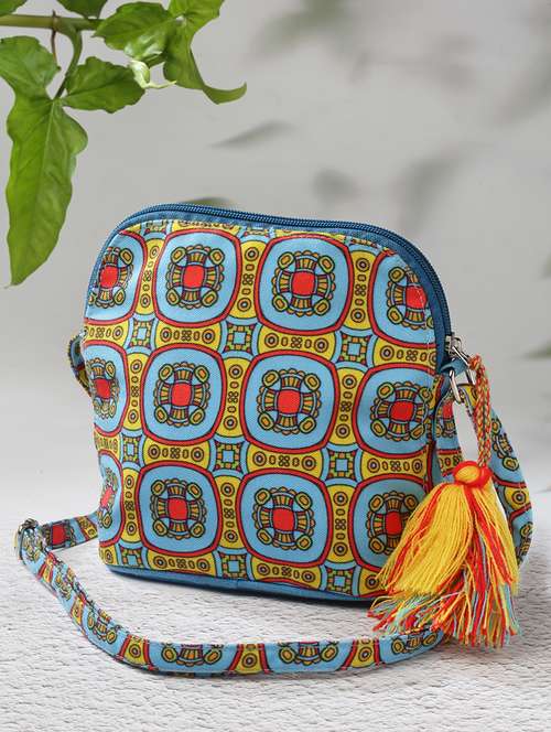 blue cotton polyester blend sling bag - 20150030 -  Standard Image - 0