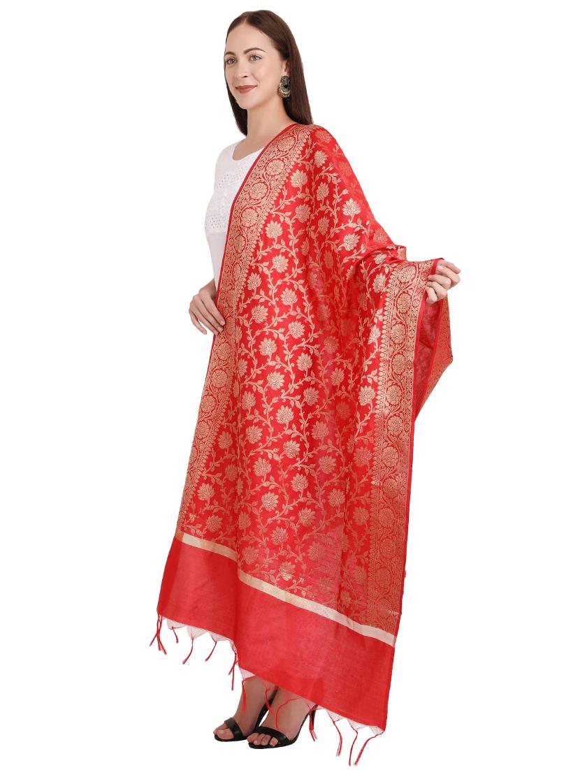 red silk blend dupatta - 20150162 - Standard Image - 2