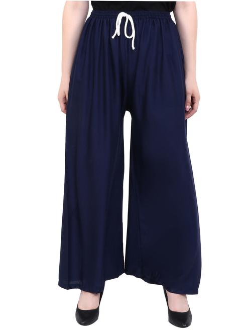 navy blue solid straight fit relaxed palazzo - 20150312 - Standard Image - 0
