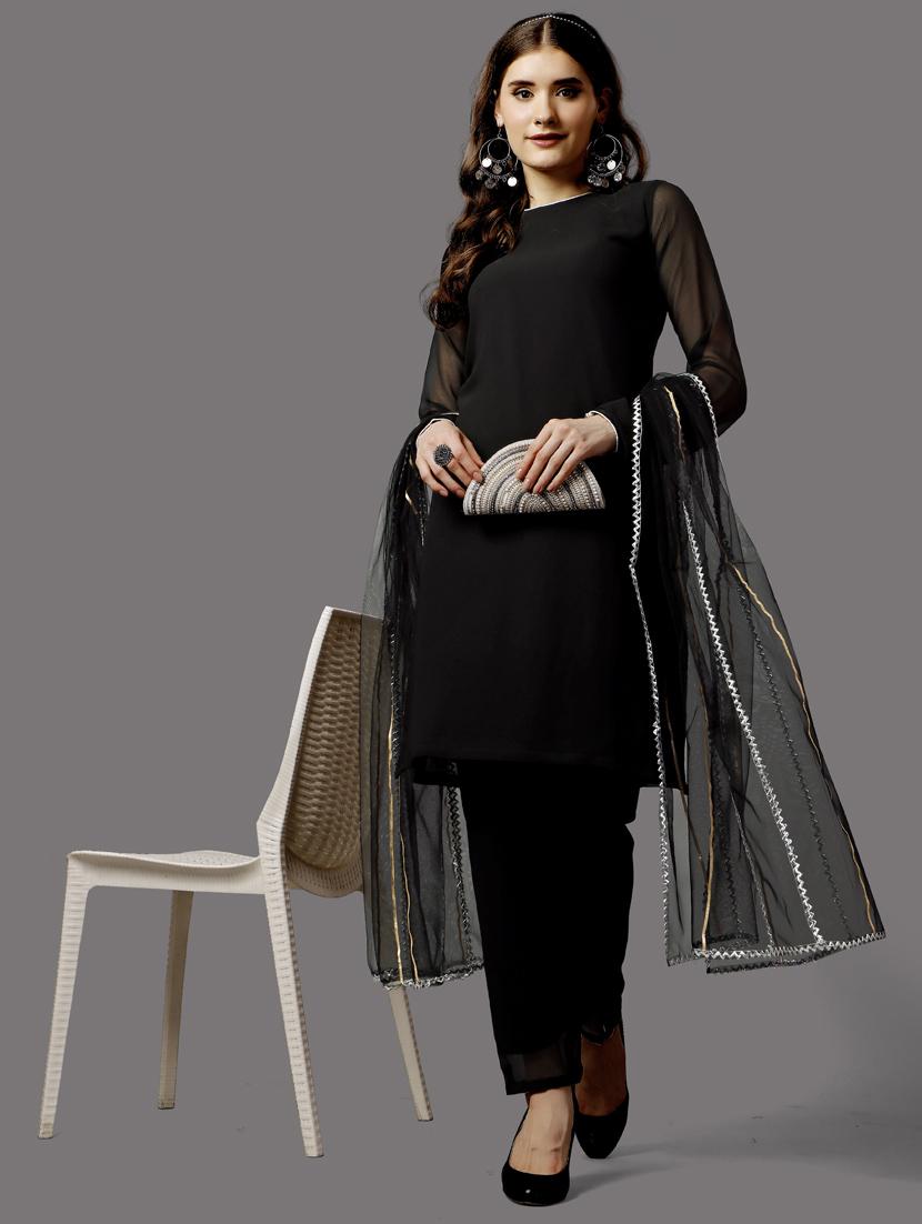 solid kurta pant set with dupatta  