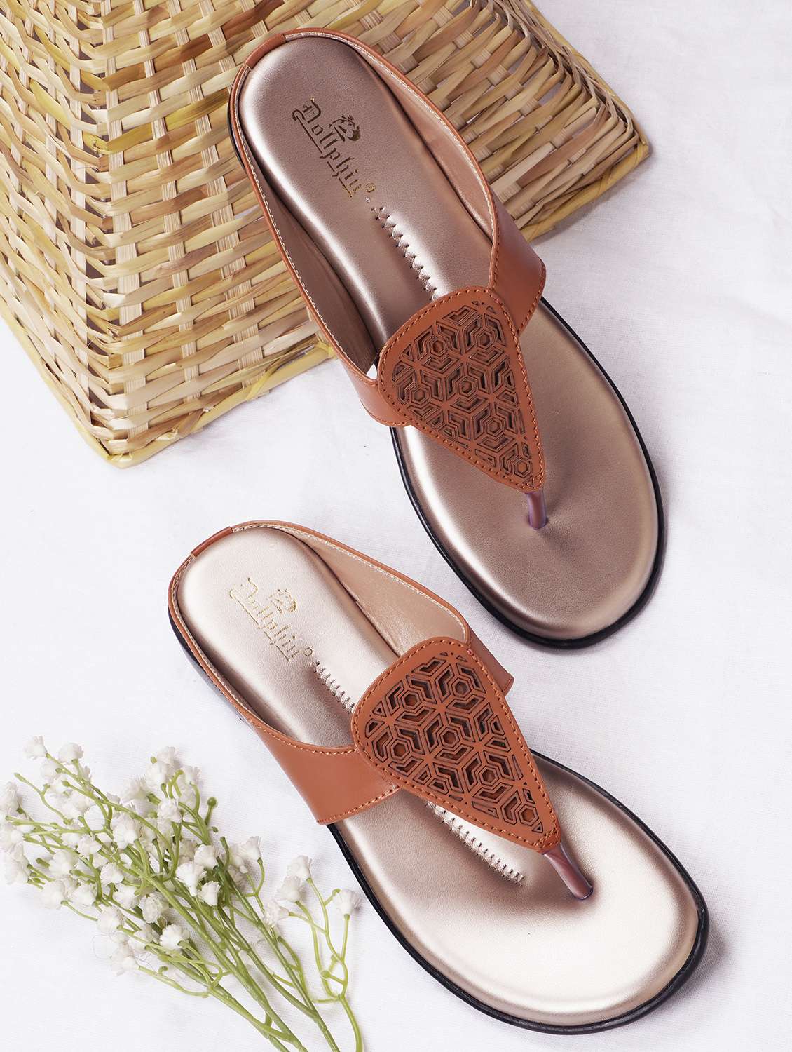 tan fabric slip on sandals