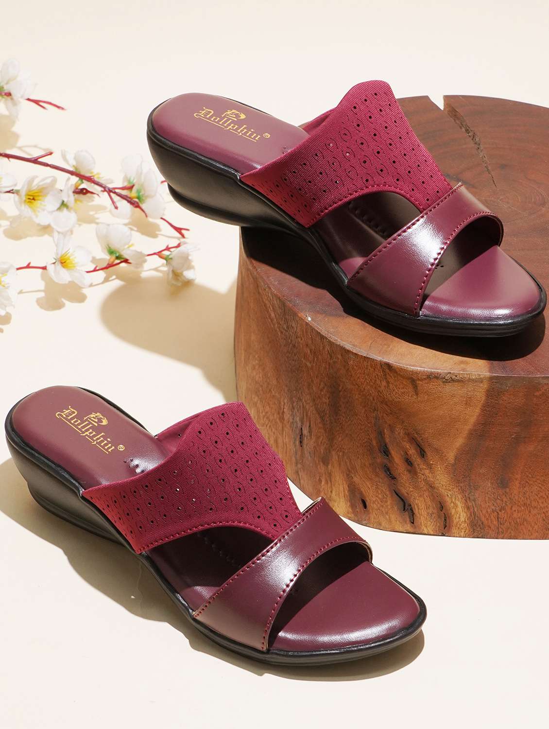 red fabric slip on sandals