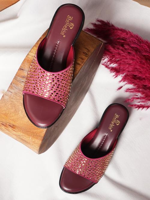 red pu slip on sandals - 20151194 - Standard Image - 0