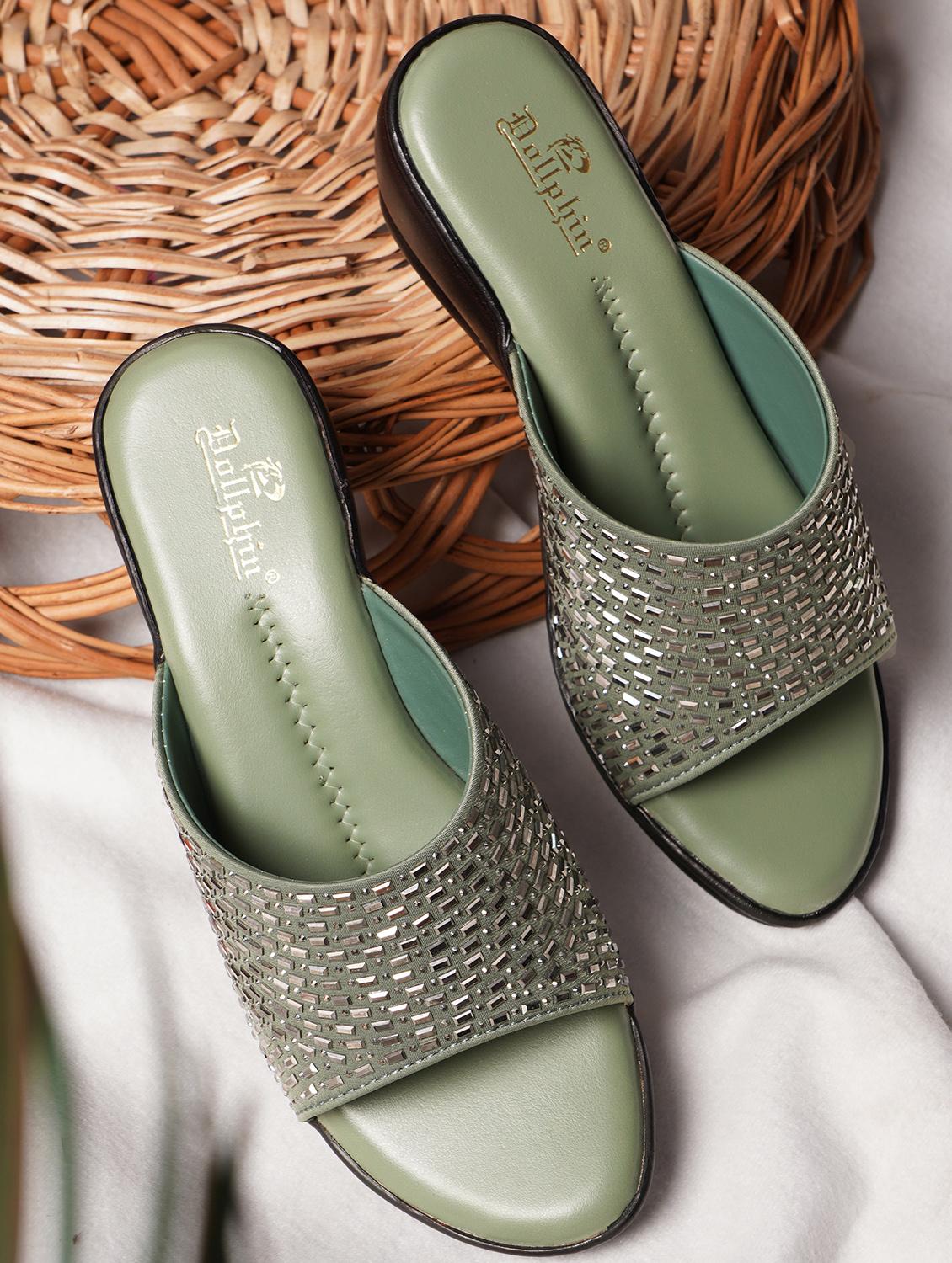 green pu slip on sandals - 20151196 -  Zoom Image - 0