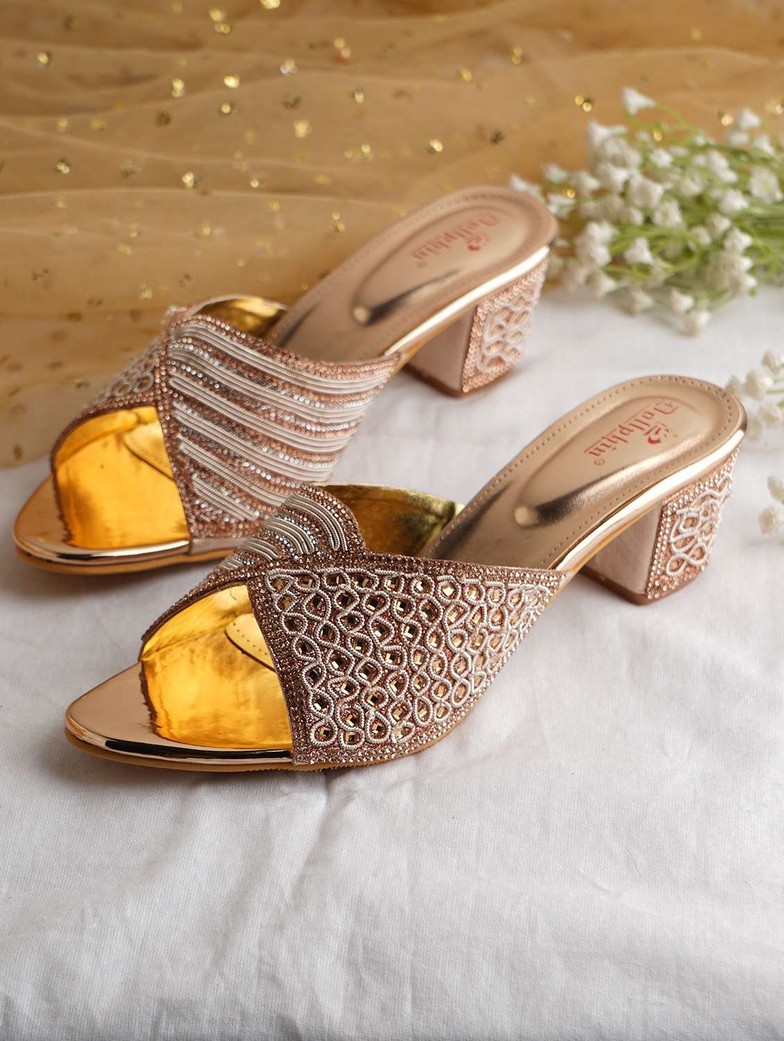 golden slip on sandal
