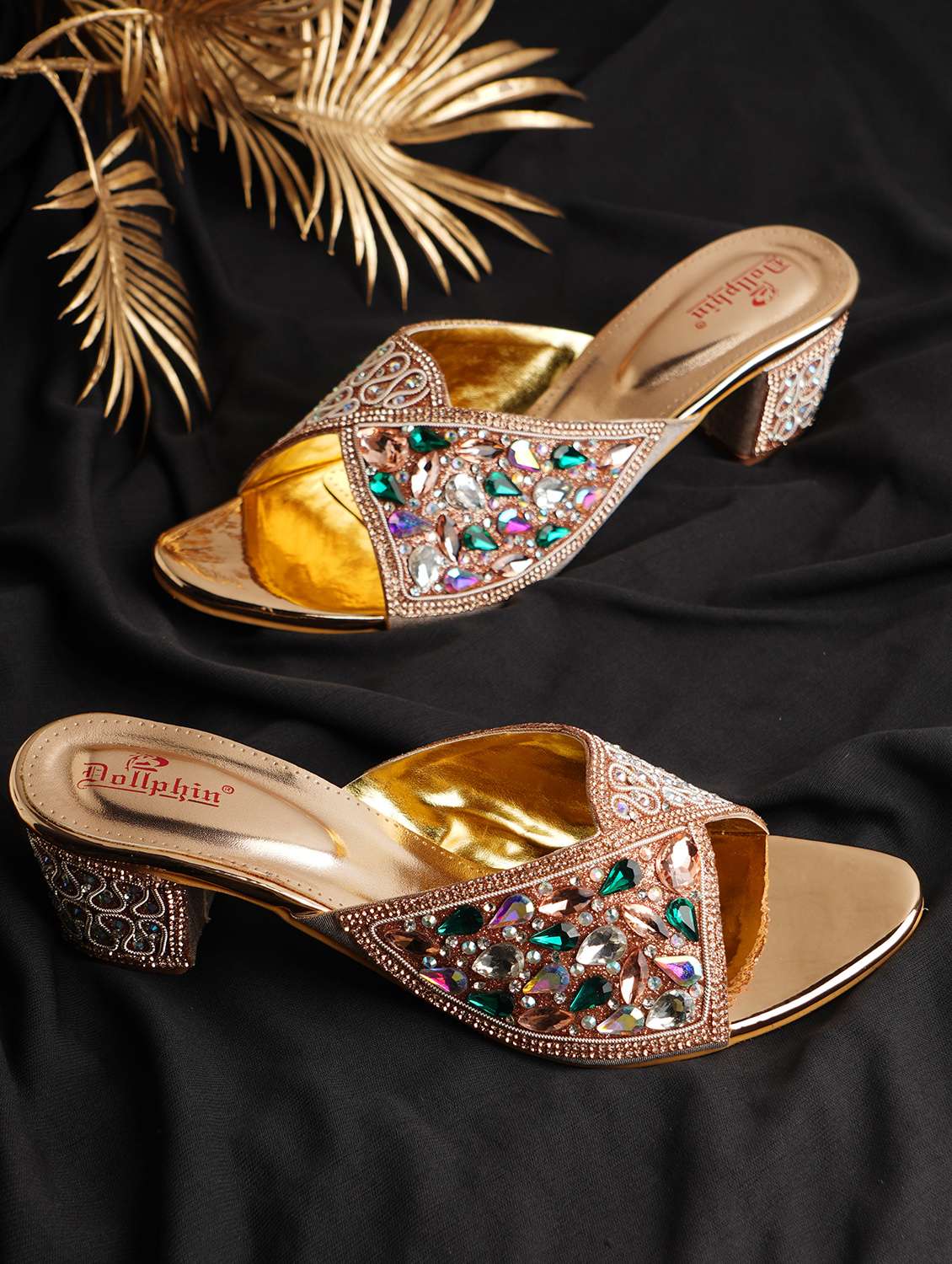 gold pu slip on sandals