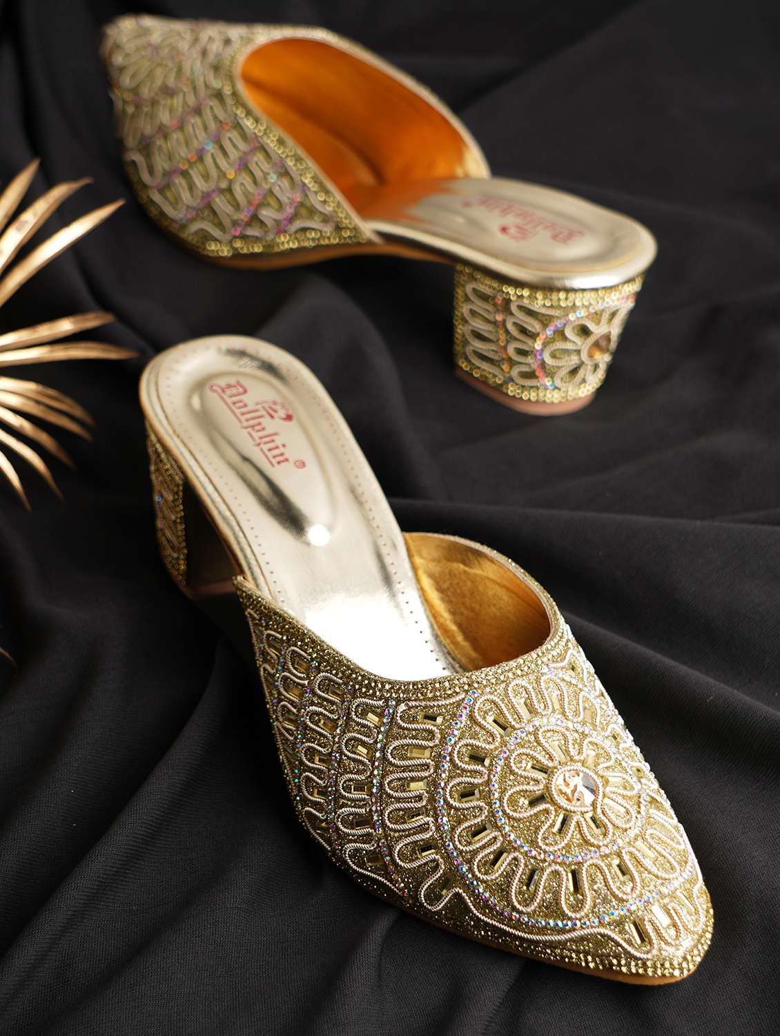 gold pu mules