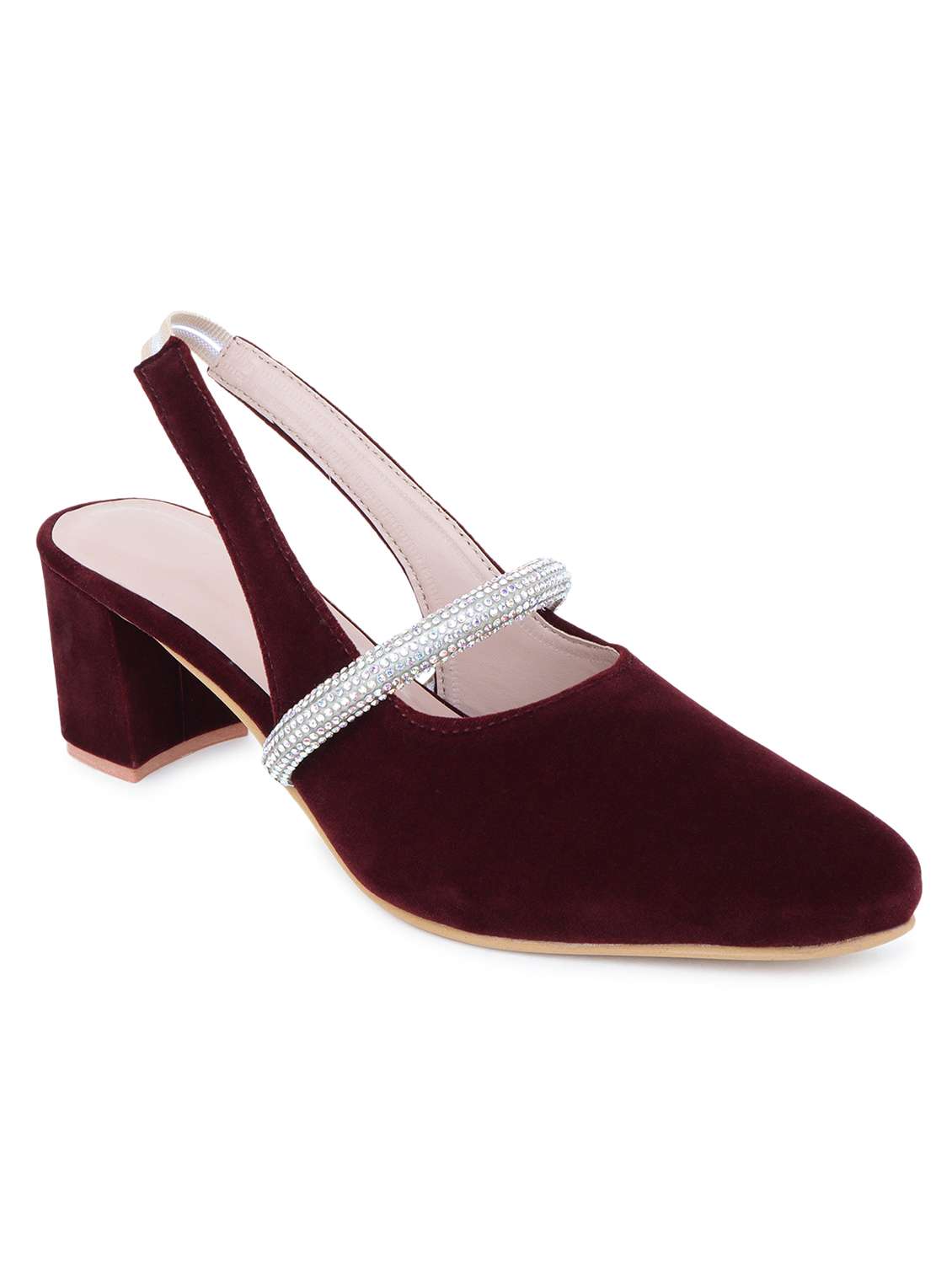 maroon mules stretchable loop block heel sandal - 20151670 -  Standard Image - 2
