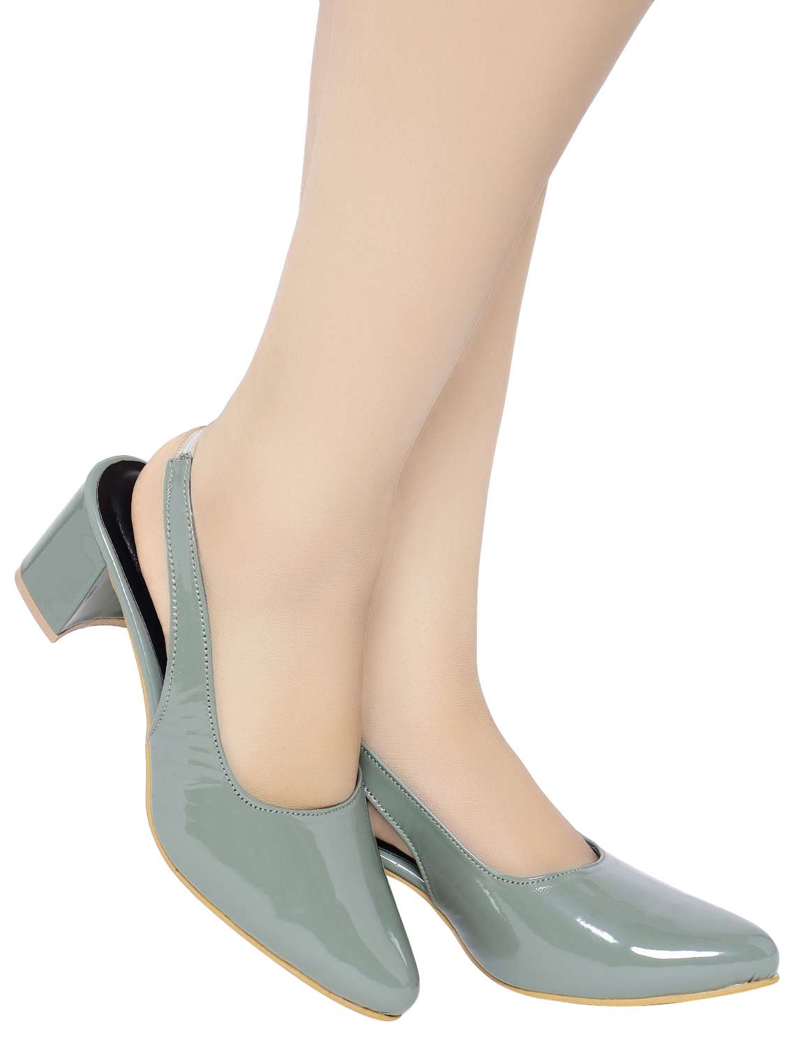 green mules block heel stretchable loop sandal - 20151671 -  Standard Image - 2