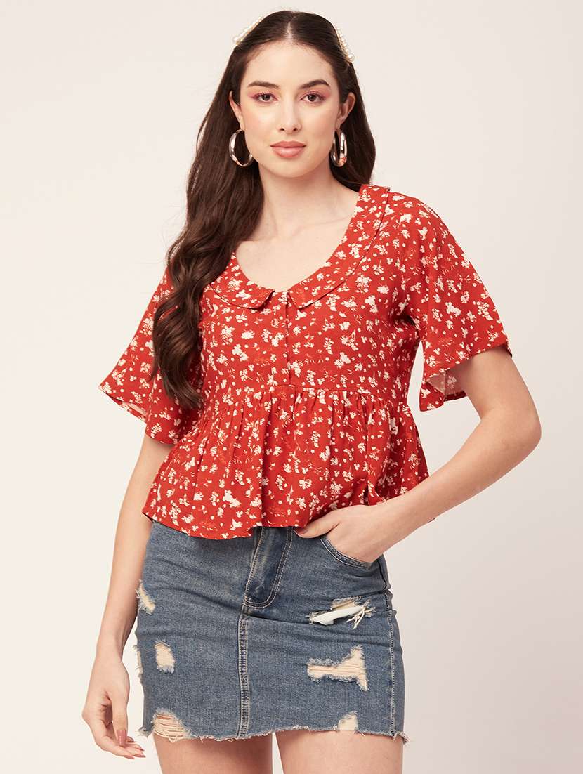 women's peplum collared top
