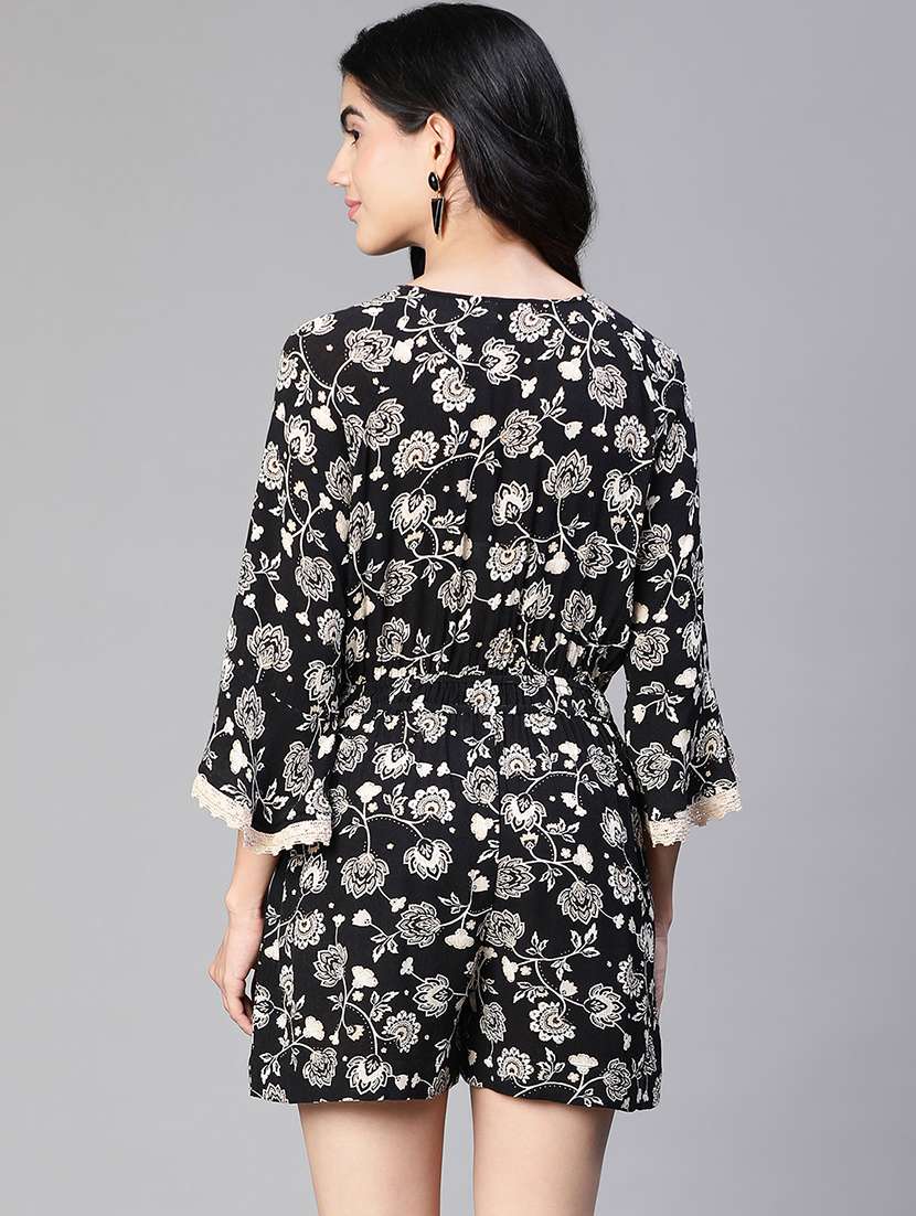 black floral print bell sleeves romper - 20152473 -  Standard Image - 2