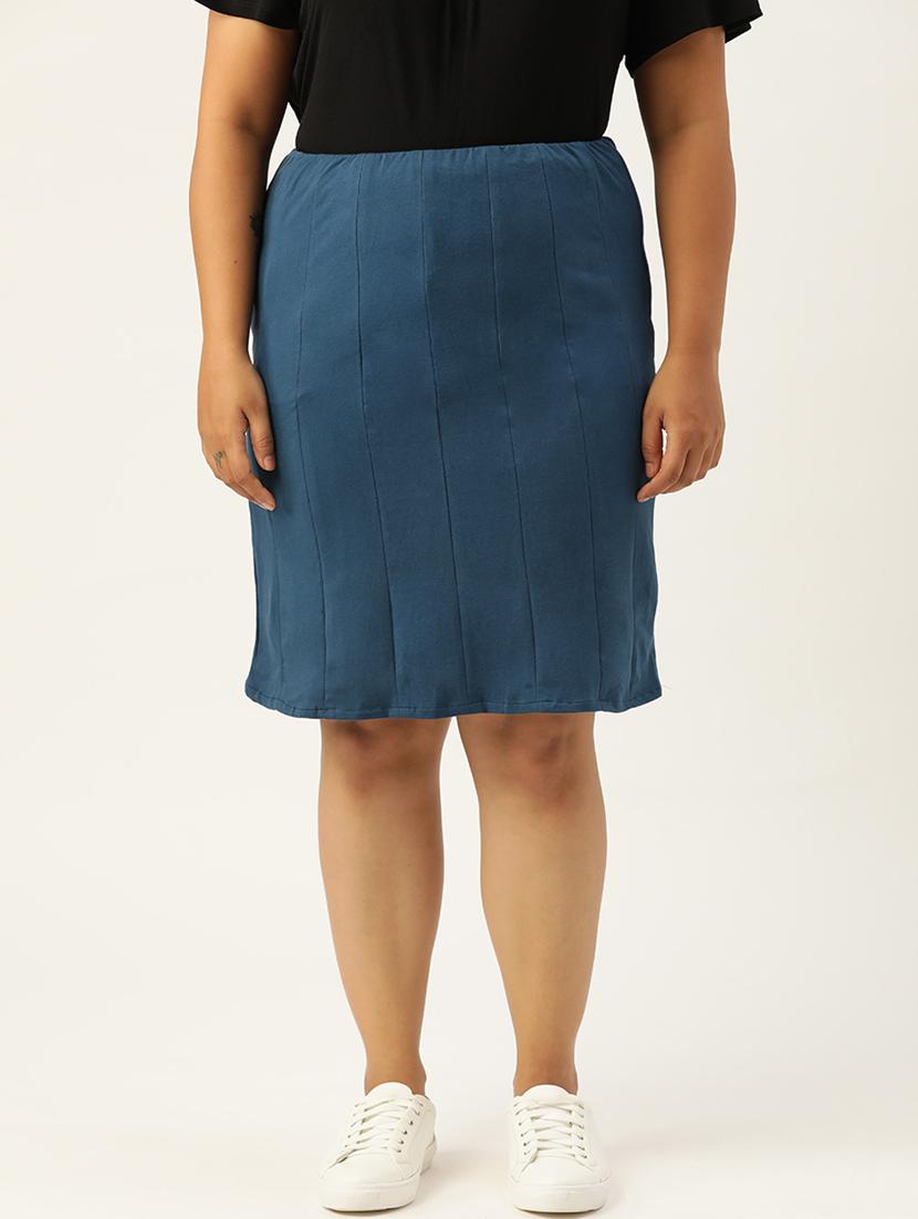 blue cotton blend straight skirts - 20152483 -  Zoom Image - 0