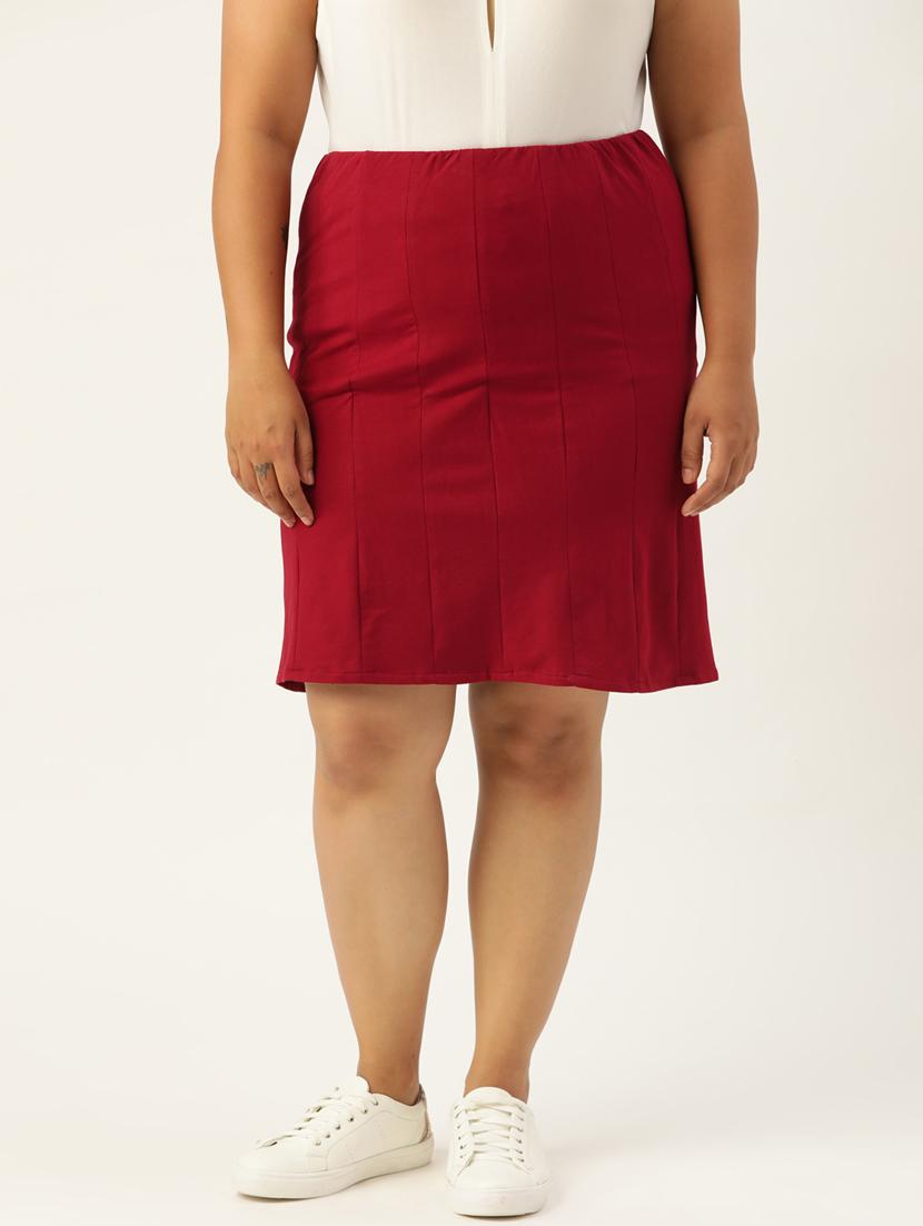 maroon cotton blend straight skirts - 20152485 -  Zoom Image - 0