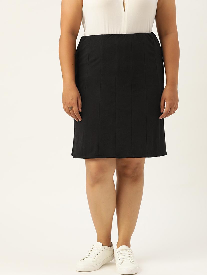 black cotton blend straight skirts - 20152486 - Zoom Image - 0