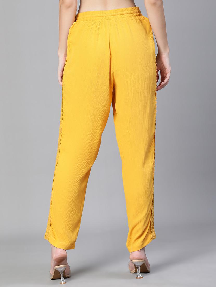 yellow solid flat front lace detailed trouser - 20152488 - Standard Image - 2