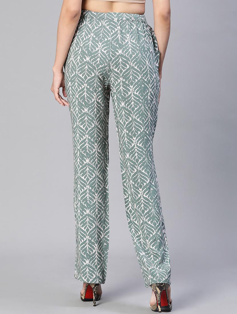 green printed flat front trouser - 20152498 - Standard Image - 2